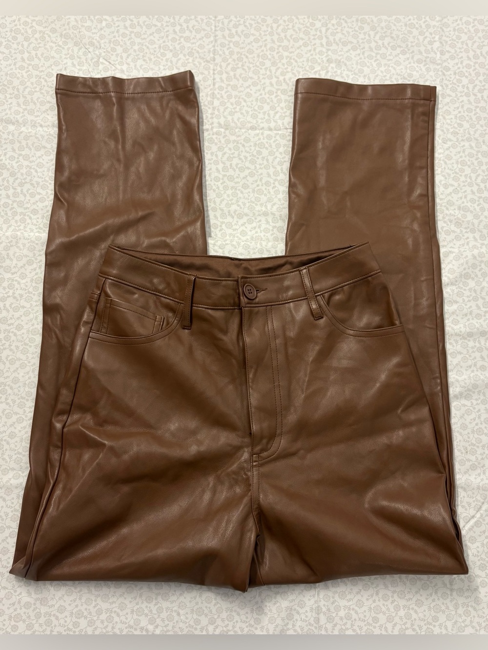 NWT Audrey Parks x Francesca’s Brown Faux Leather Straight Leg Pants Size S